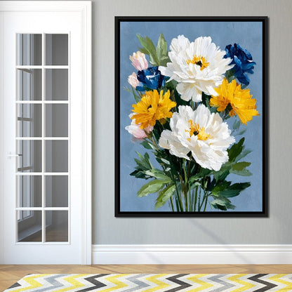 Blue Garden Peony Bouquet Canvas Wall Art