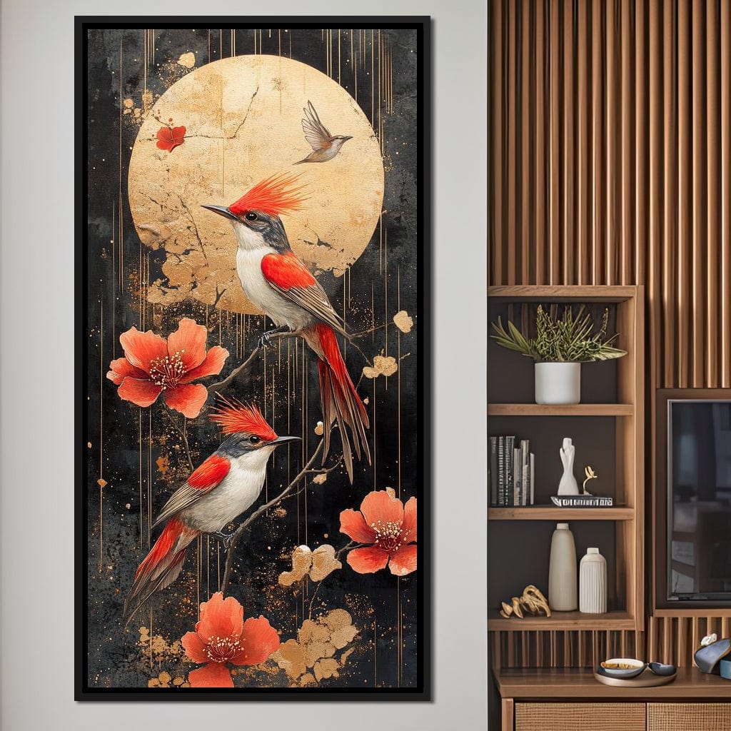 Golden Birds and Blossoms Fantasy Canvas Wall Art