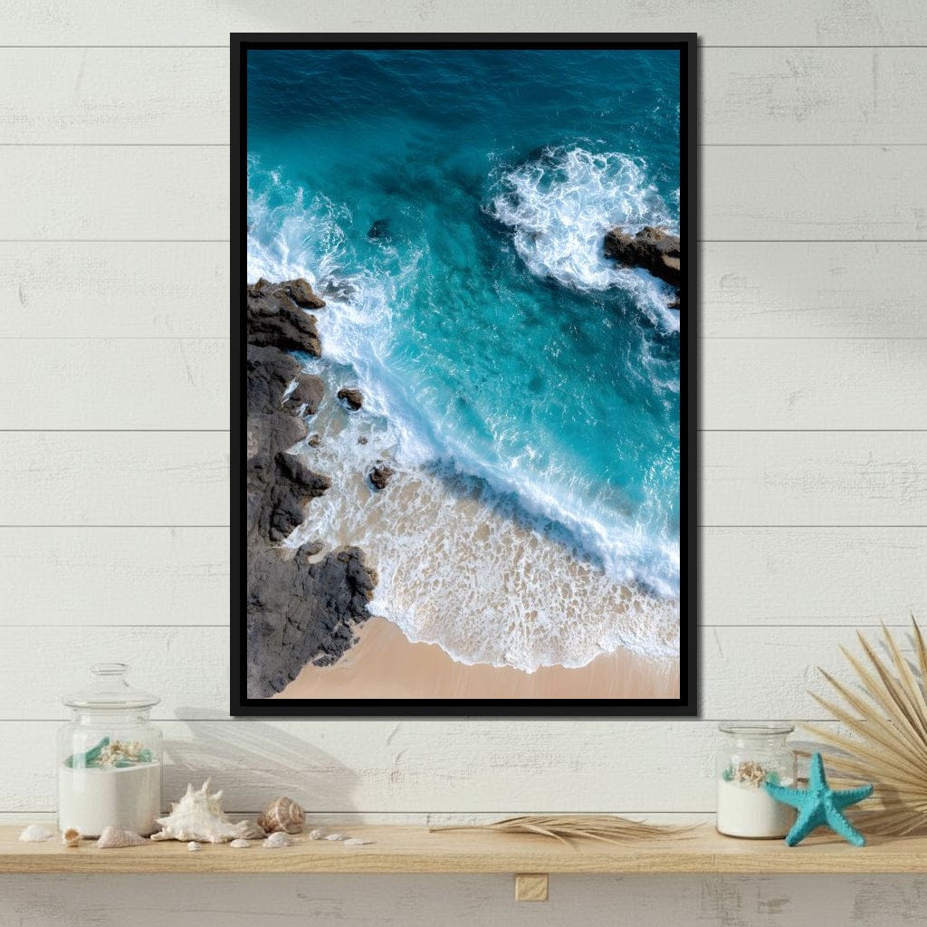 Turquoise Tide on Rock Shore Canvas Wall Art