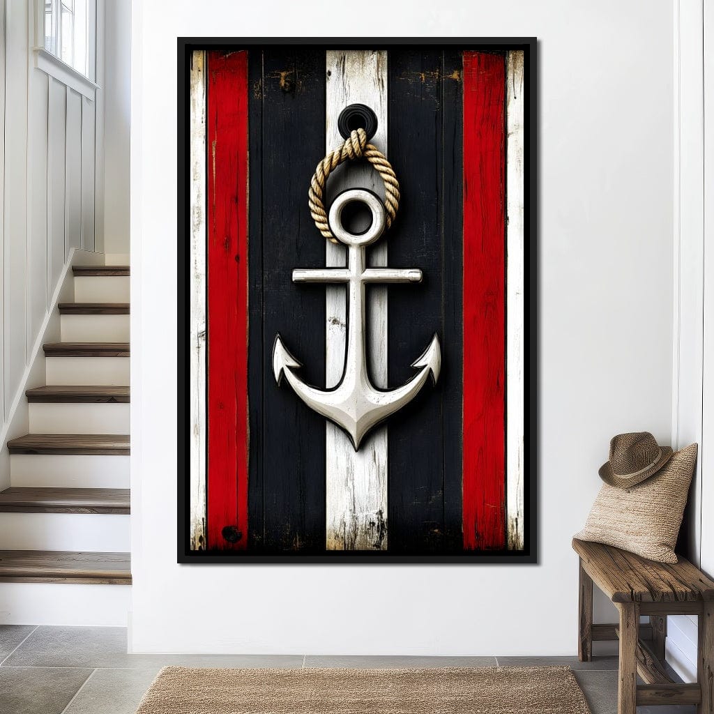 Nautical Anchor on Stripes Canvas Wall Art