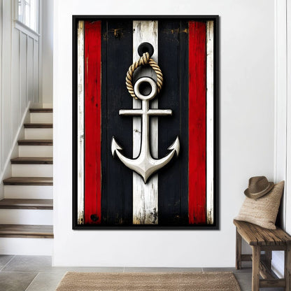 Nautical Anchor on Stripes Canvas Wall Art