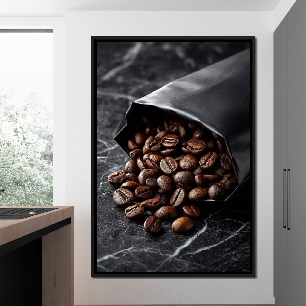 Dark Roast Coffee Bean Spill Canvas Wall Art