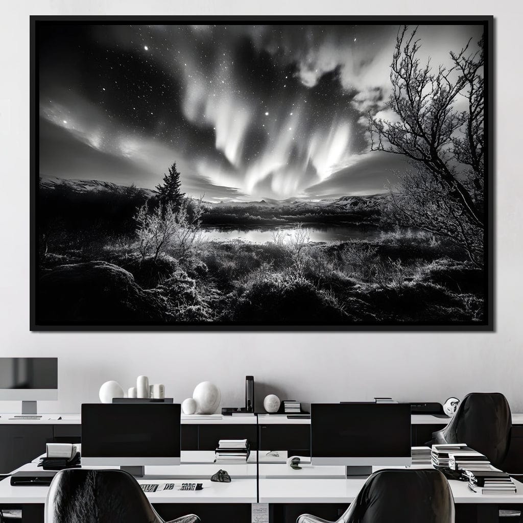 Monochrome Celestial Night's Embrace Canvas Wall Art