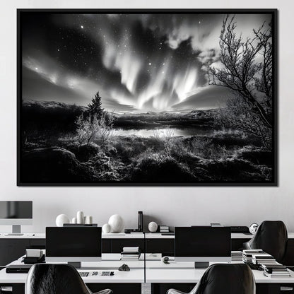 Monochrome Celestial Night's Embrace Canvas Wall Art