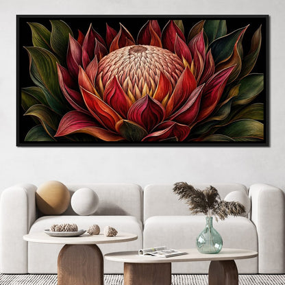Crimson Protea Flame Crown Canvas Wall Art