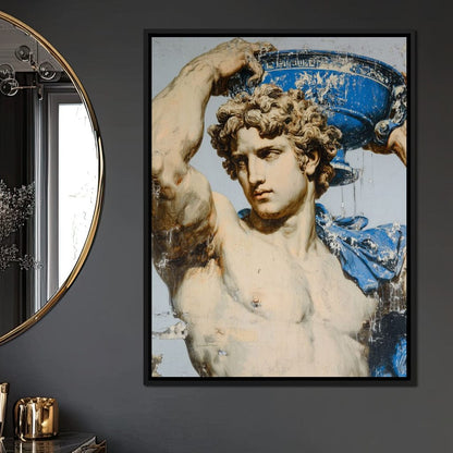 Marble Statue With Blue Urn Canvas Wall Art