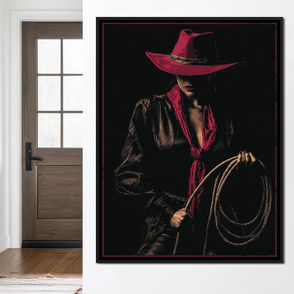 Midnight Cowgirl Red Hat Canvas Wall Art