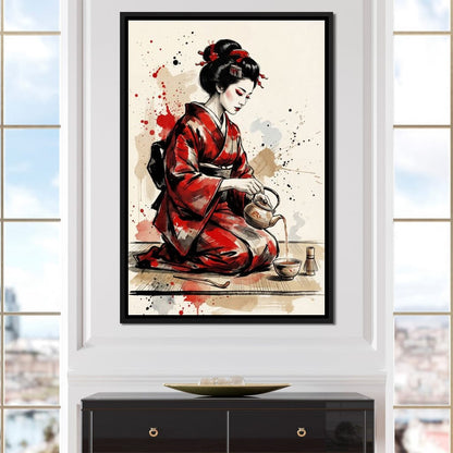 Japanese Woman Tea Ceremony Canvas Wall Art
