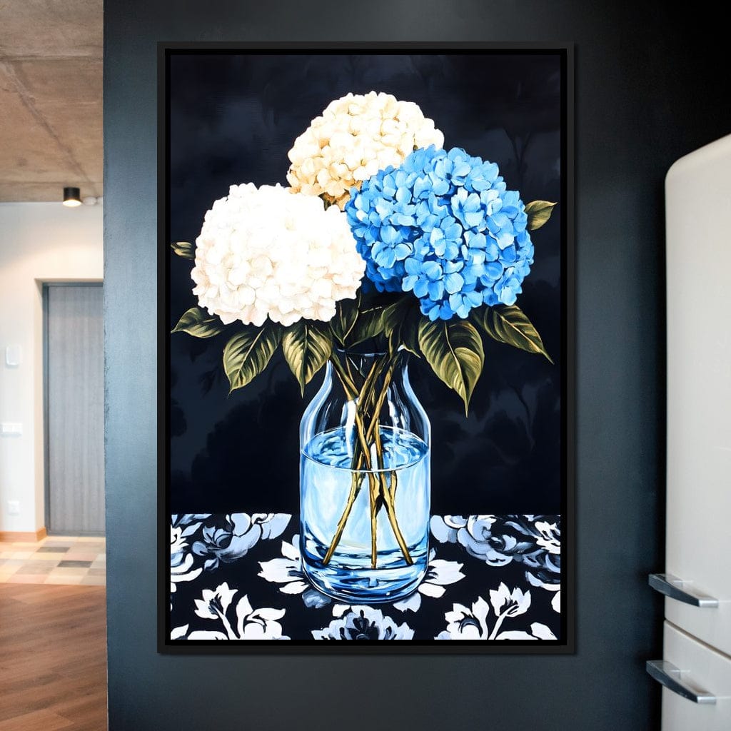 Hydrangea Dream in Glass Vase Canvas Wall Art