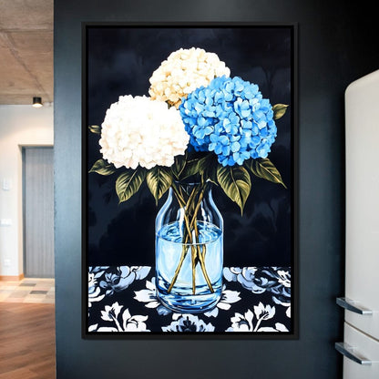 Hydrangea Dream in Glass Vase Canvas Wall Art