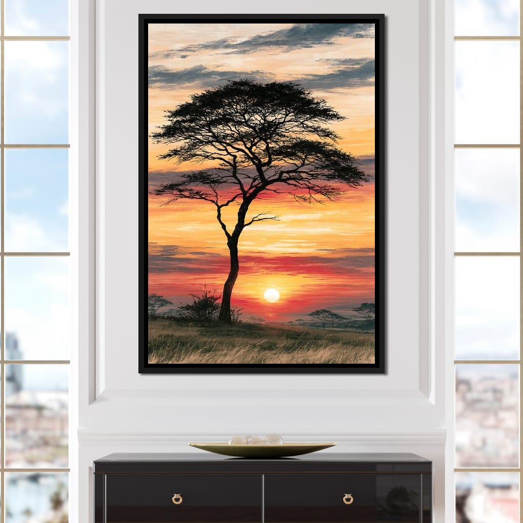 Savanna Sun Beyond The Solitary Branch Canvas Wall Art