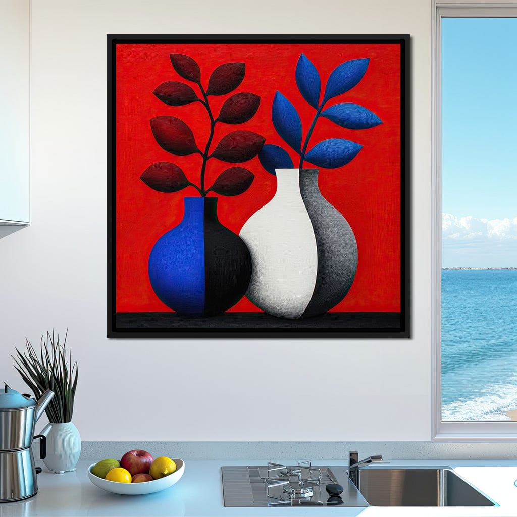 Vases in Crimson Rhythm Canvas Wall Art