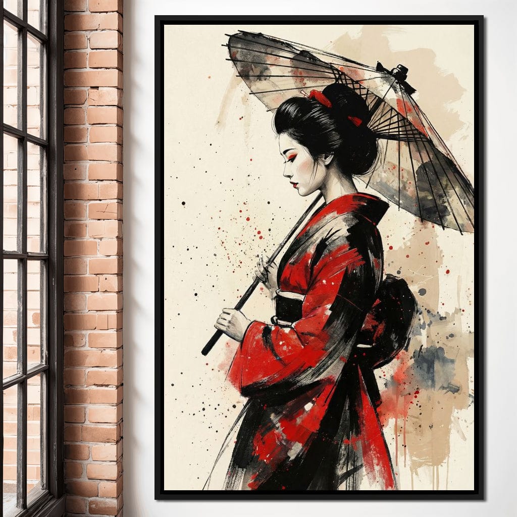 Japanese Woman with Umbrella Canvas Wall Art