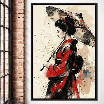 Japanese Woman with Umbrella Canvas Wall Art