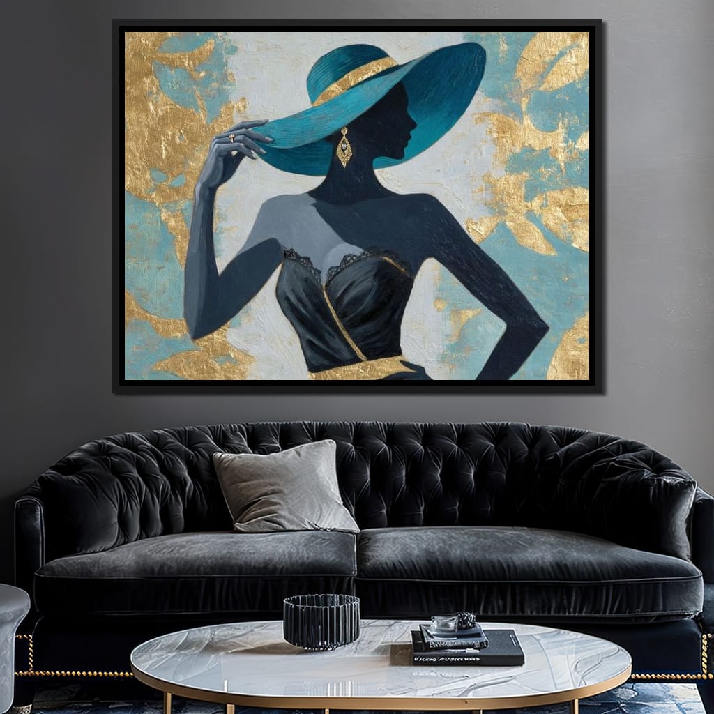 Golden Teal Elegance Lady Canvas Wall Art