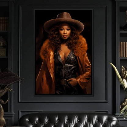 African Woman in Brown Fur Canvas Wall Art
