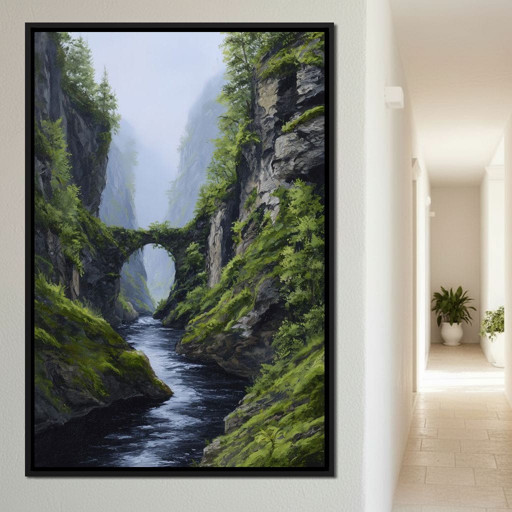 Emerald Gorge Stone Bridge River Canvas Wall Art