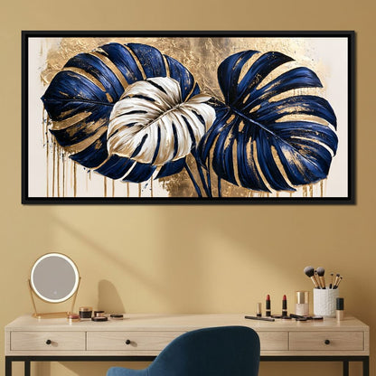 Gilded Monstera Leaves Dancing With Light Canvas Wall Art