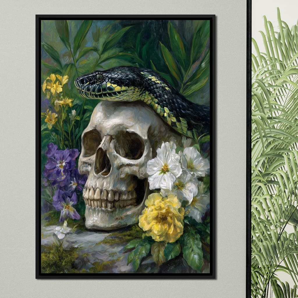 Serpent Crowned Skull Garden Canvas Wall Art
