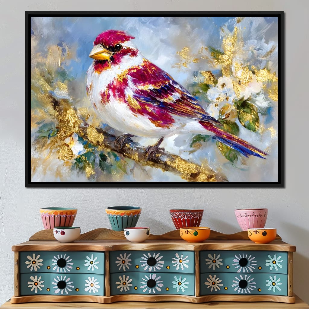 Golden Petal Songbird Canvas Wall Art