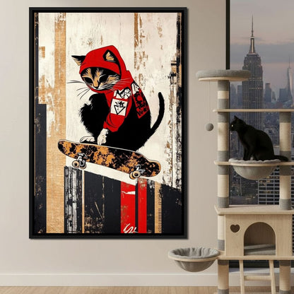 Feline Skateboarder Canvas Wall Art
