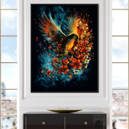Flaming Phoenix Floral Burst Canvas Wall Art