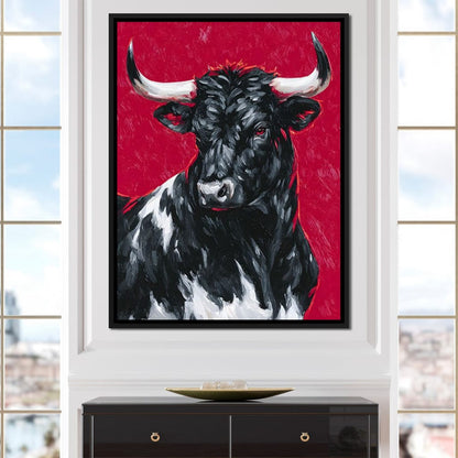 Bold Horned Bull Portrait Canvas Wall Art