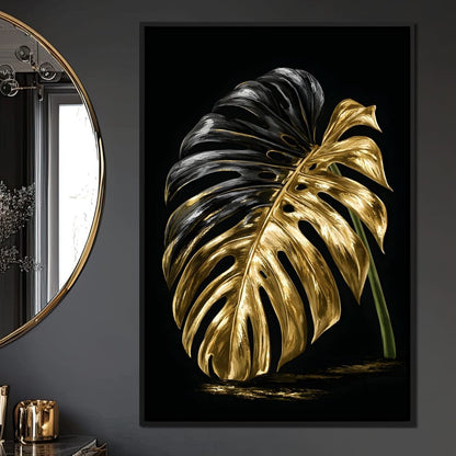 Gilded Leaf Of Dark Night Canvas Wall Art