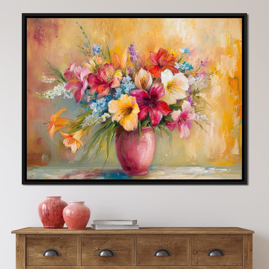 Sunlit Floral Vase Arrangement Canvas Wall Art