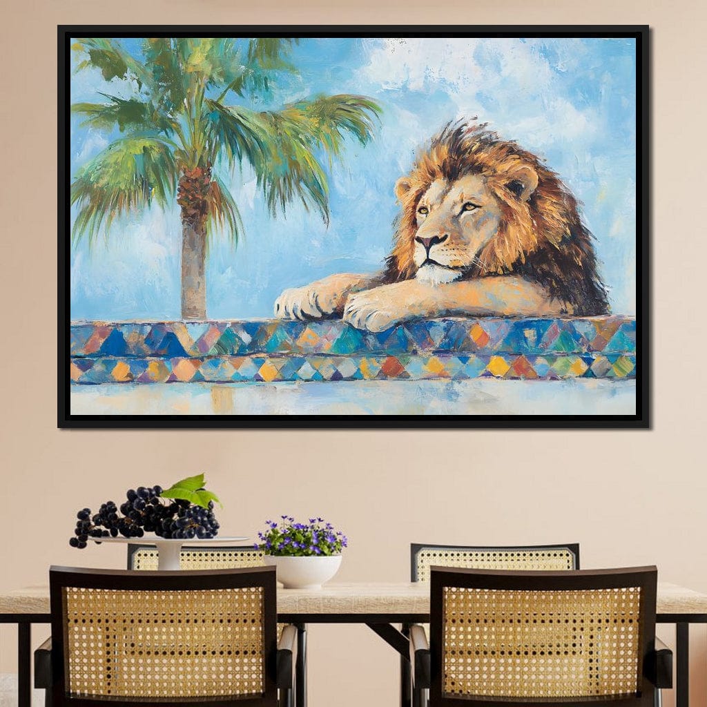Lion Oasis Tranquility Canvas Wall Art