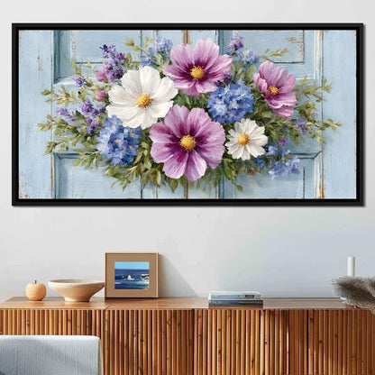 Rustic Pastel Cottage Flowers Canvas Wall Art
