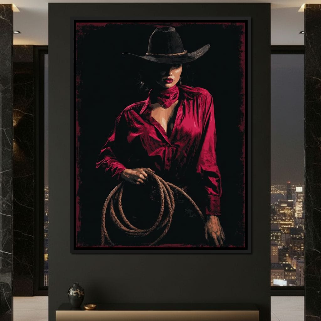 Midnight Cowgirl Red Blouse Canvas Wall Art