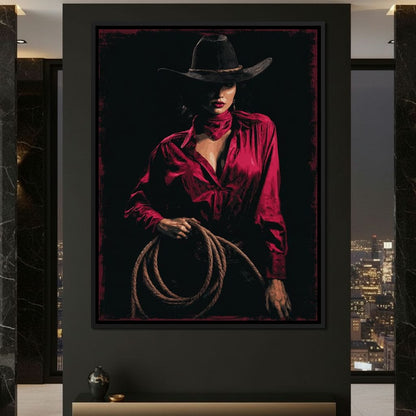 Midnight Cowgirl Red Blouse Canvas Wall Art