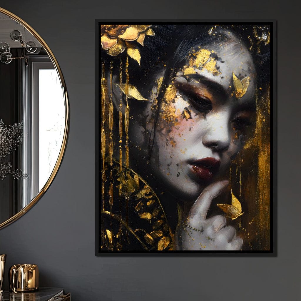 Golden Petal Muse Portrait Canvas Wall Art