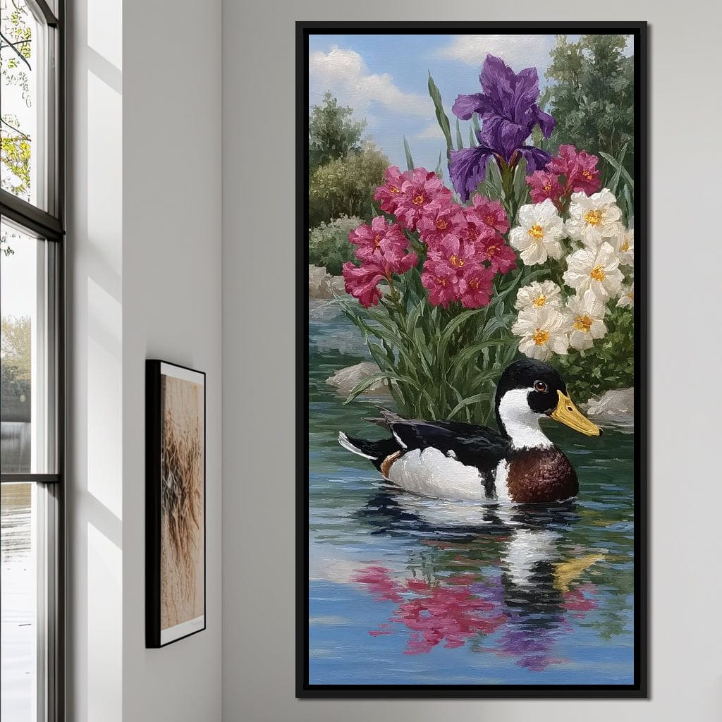 Duck Tranquility Floral Reflection Canvas Wall Art