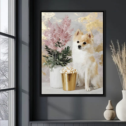 Pomeranian Petals Gold Light Canvas Wall Art
