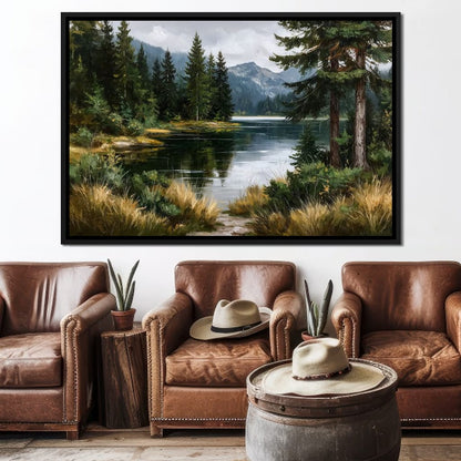 Alpine Pine Lake Reflection Canvas Wall Art