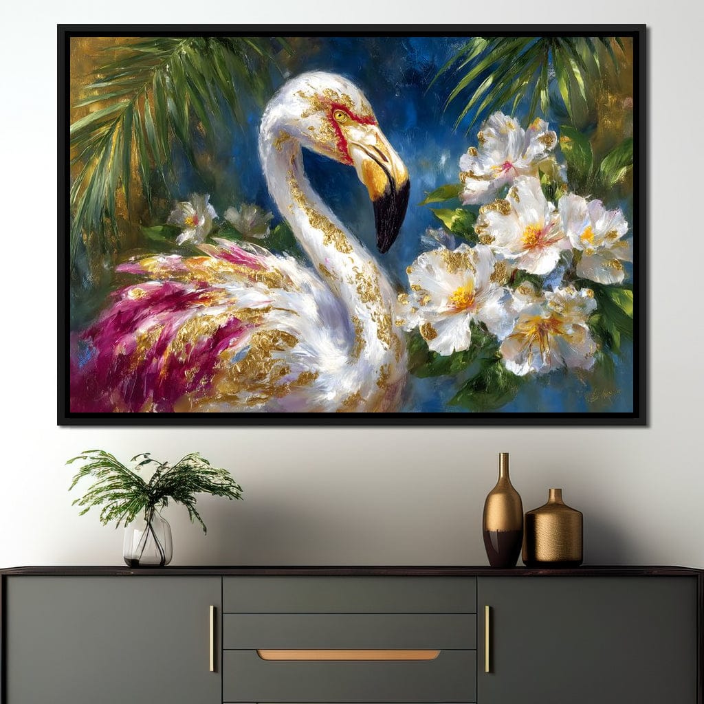 Gilded Flamingo Garden Glow Canvas Wall Art