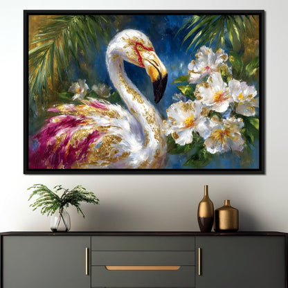 Gilded Flamingo Garden Glow Canvas Wall Art
