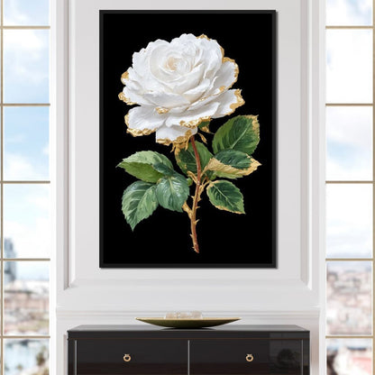 Gilded White Rose Portrait Canvas Wall Art