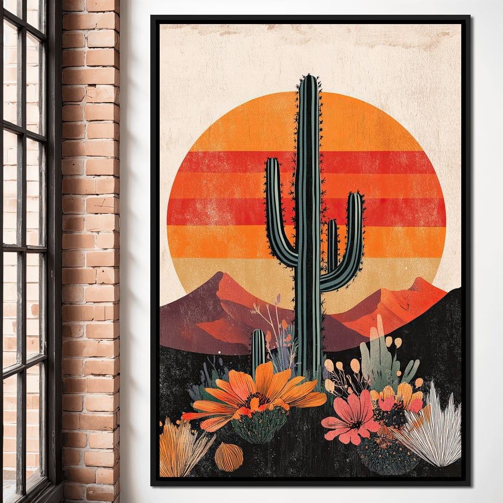 Desert Blooming Cactus Radiance Canvas Wall Art