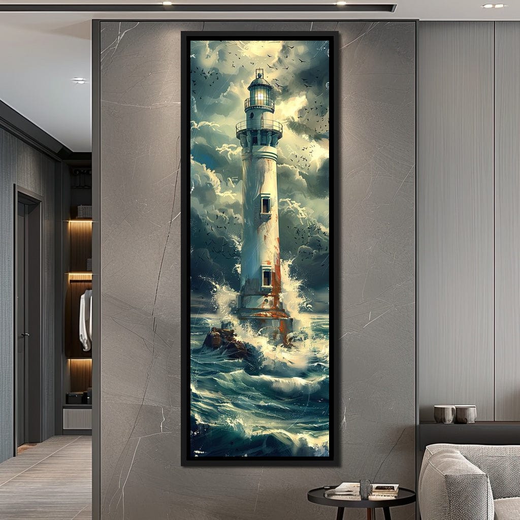 Beacon Amidst Stormy Shores Canvas Wall Art
