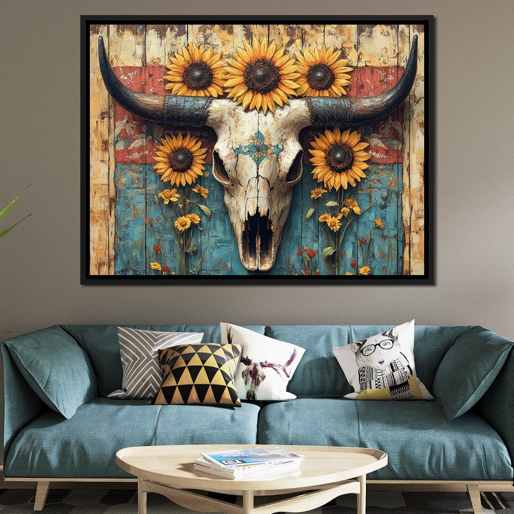 Sunflower Skulls Vintage Charm Canvas Wall Art
