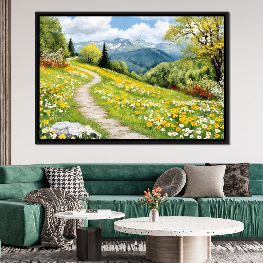 Path Through Floral Meadow Canvas Wall Art