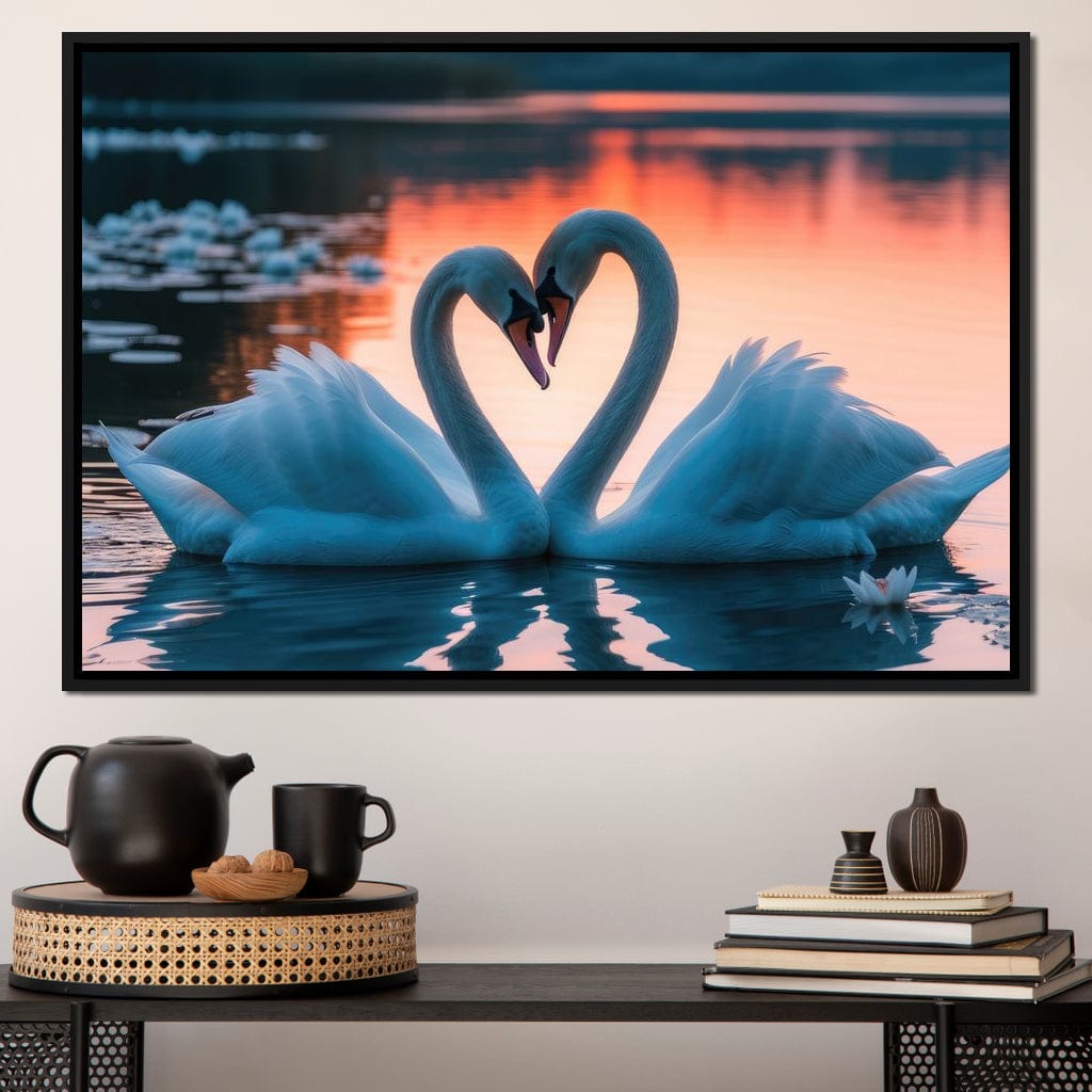 Swans In Love Canvas Wall Art