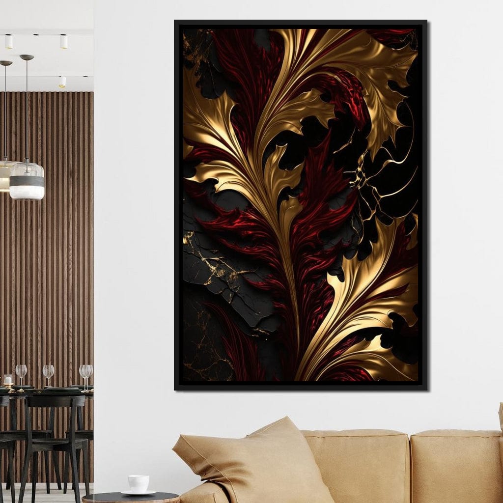 The Marble-Lux Collection: Dark Red & Vibrant Gold 04 Canvas Wall Art