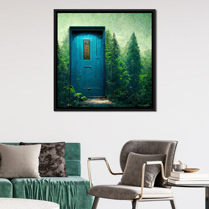 Blue Door in the Green Canvas Wall Art