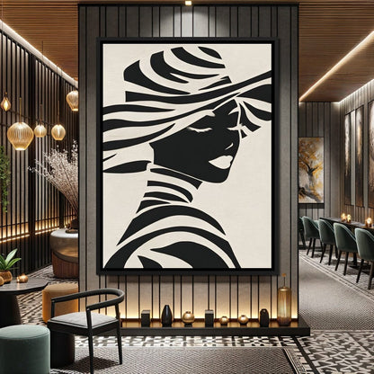 Monochrome Elegance Lady Silhouette Canvas Wall Art