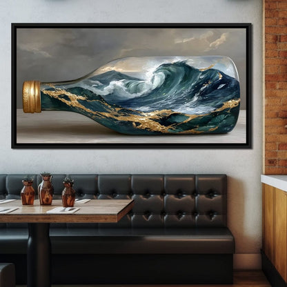 Gilded Ocean Storm Bottle Canvas Wall Art