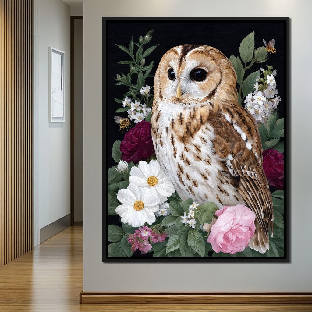 Barn Owl Floral Night Garden Canvas Wall Art